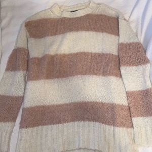 mauve pink and white striped sweater